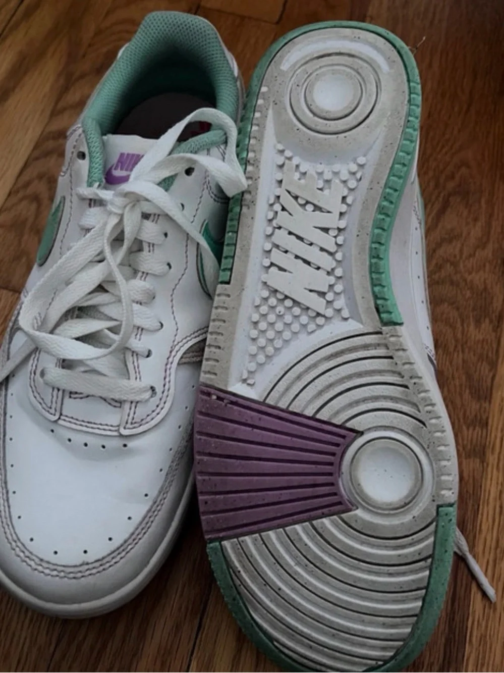 Nike Women's White Sneakers with Mint and Lavender Accents